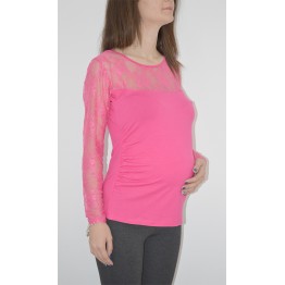 Блуза за бременни в розово с дантела